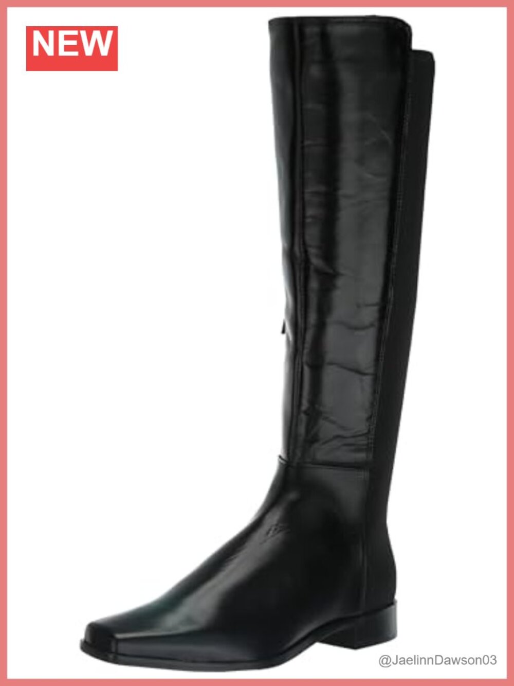 Leather Knee High Boots Zip Closure Block Heel Women's Boots